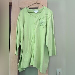 CJ Banks Green Cardigan Sweater Lightweight Knit